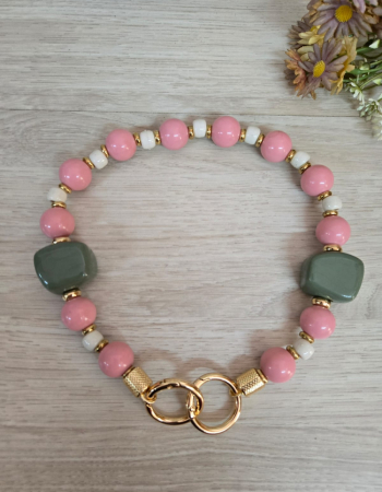 imagem Alça de bola de Resina - Rosê com Verde