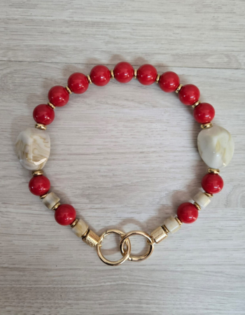 imagem ALÇA DE BOLA DE RESINA - Vermelho com bege mesclado