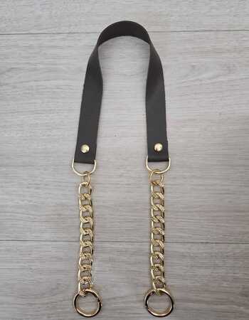 imagem Alça de Couro com Corrente 55cm Preto